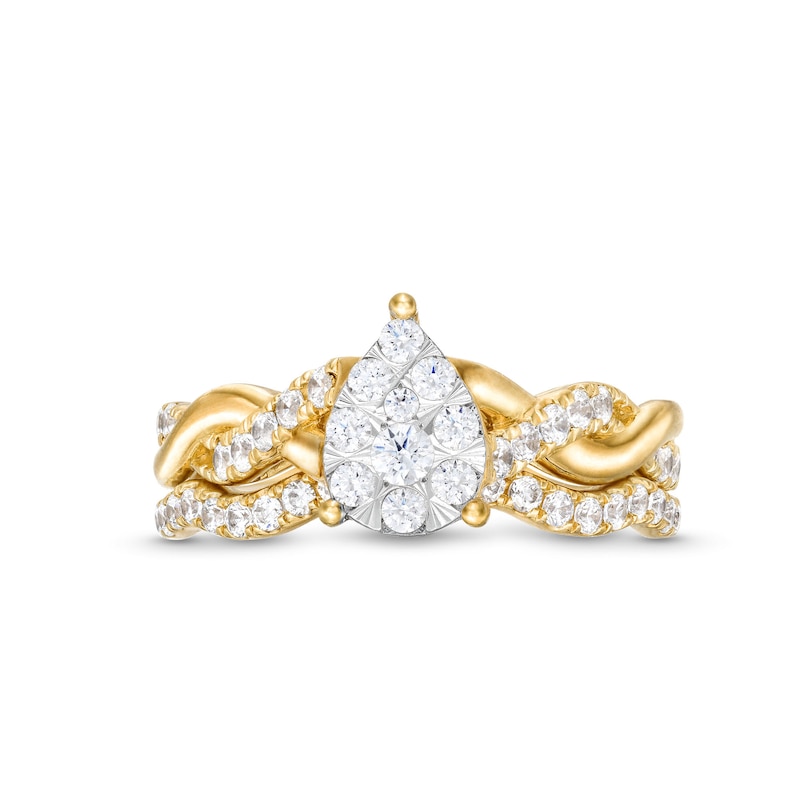 Main Image 4 of 3/4 CT. T.W. Pear Multi-Diamond Polished Braid Bridal Set in 10K Gold