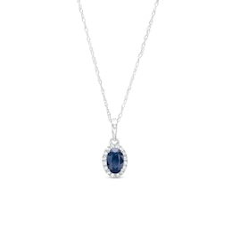 Oval Blue Sapphire and White Lab-Created Sapphire Frame Pendant in 10K White Gold