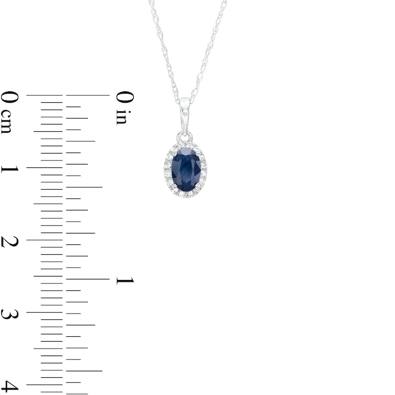 Oval Blue Sapphire and White Lab-Created Sapphire Frame Pendant in 10K White Gold