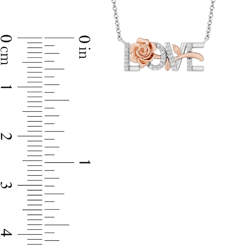 Main Image 3 of Enchanted Disney Belle 1/10 CT. T.W. Diamond &quot;LOVE&quot; Rose Necklace in Sterling Silver and 10K Rose Gold