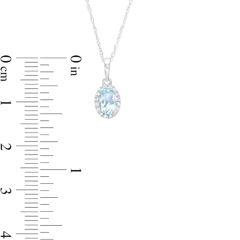 Main Image 3 of Oval Aquamarine and White Lab-Created Sapphire Frame Pendant in 10K White Gold