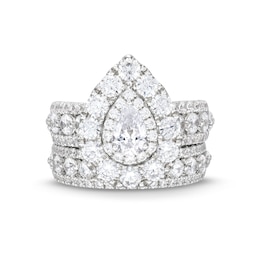 4 CT. T.W. Pear-Shaped Diamond Frame Multi-Row Bridal Set in 14K White Gold (I/SI2)