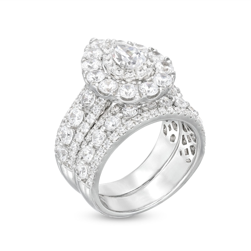 Main Image 3 of 4 CT. T.W. Pear-Shaped Diamond Frame Multi-Row Bridal Set in 14K White Gold (I/SI2)