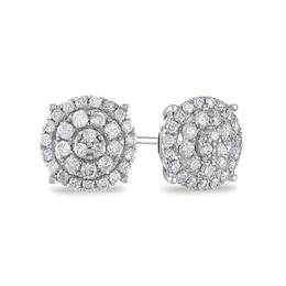 7/8 CT. T.W. Multi-Diamond Double Frame Stud Earrings in 14K White Gold