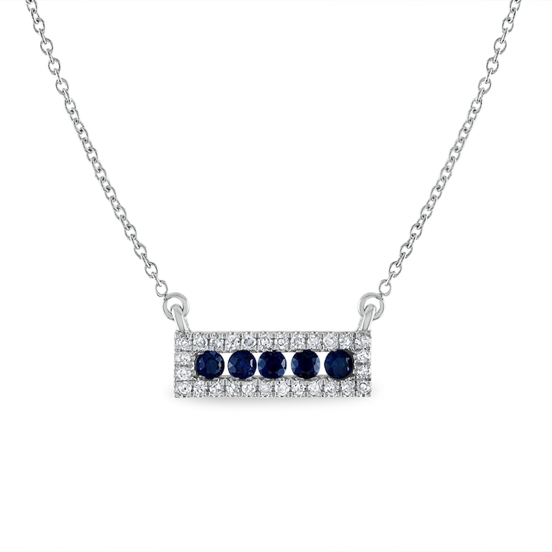 Certified Blue Sapphire & Diamond Necklace 1/15 ct tw 14K White Gold 18