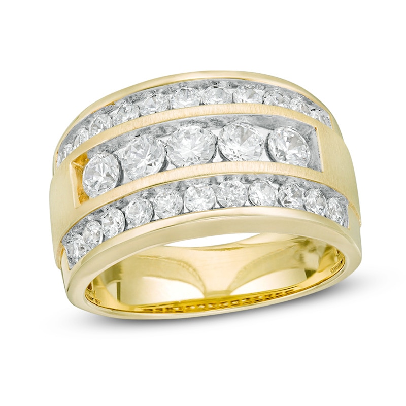 Main Image 1 of Men's 2 CT. T.W. Diamond Five Stone Triple Row Ring in 14K Gold