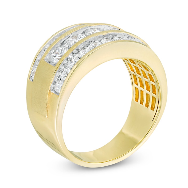 Main Image 2 of Men's 2 CT. T.W. Diamond Five Stone Triple Row Ring in 14K Gold