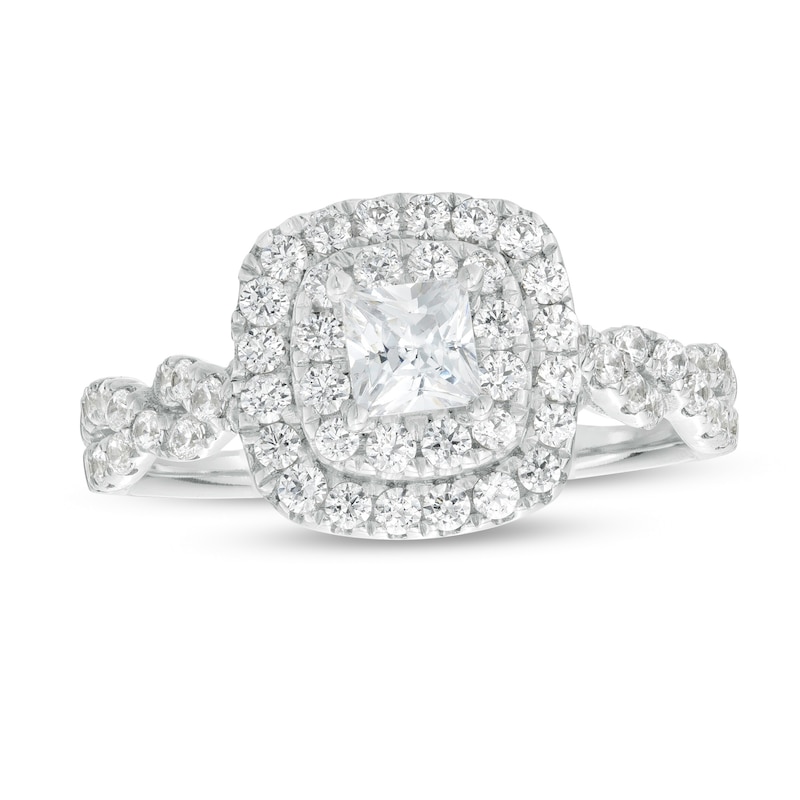 Main Image 1 of 1 CT. T.W. Certified Princess-Cut Lab-Created Diamond Double Frame Engagement Ring in 10K White Gold (F/SI2)