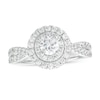 Thumbnail Image 1 of 1 CT. T.W. Certified Lab-Created Diamond Double Frame Twist Shank Engagement Ring in 10K White Gold (F/SI2)