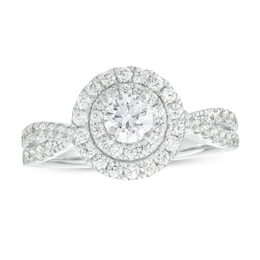 1 CT. T.W. Certified Lab-Created Diamond Double Frame Twist Shank Engagement Ring in 10K White Gold (F/SI2)