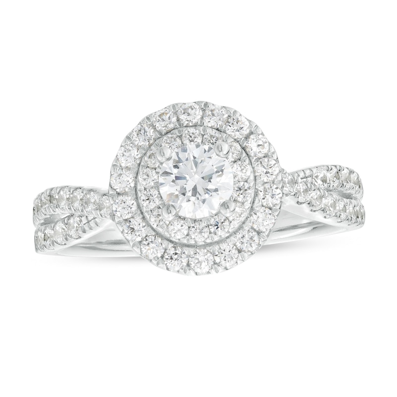 Main Image 1 of 1 CT. T.W. Certified Lab-Created Diamond Double Frame Twist Shank Engagement Ring in 10K White Gold (F/SI2)