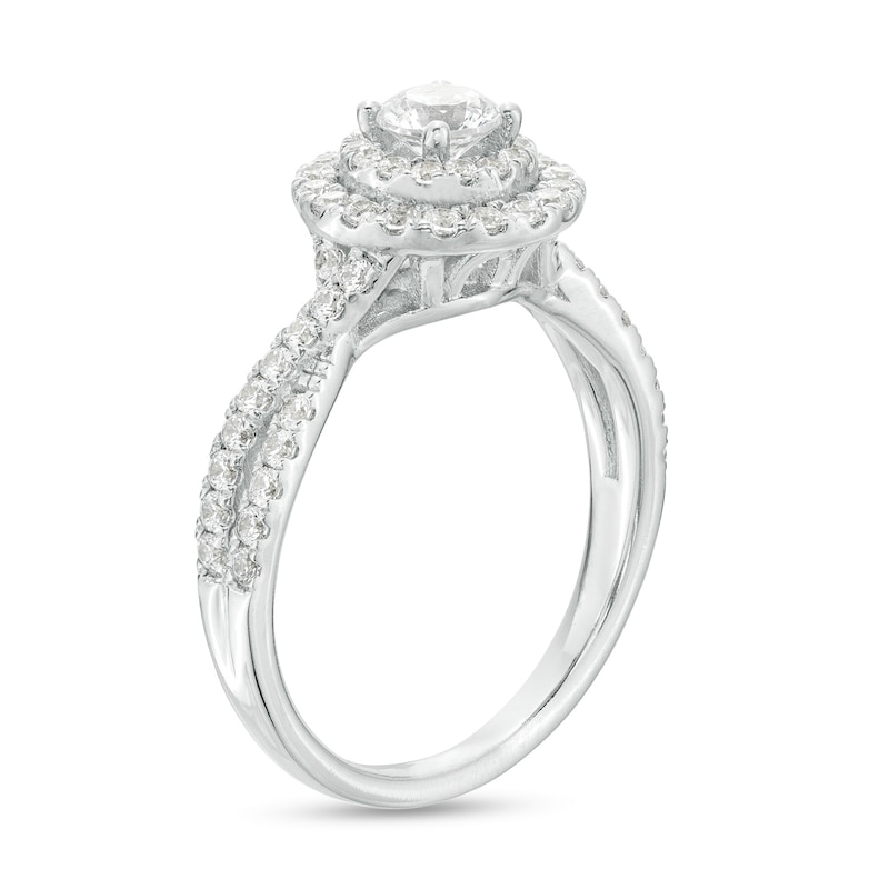 Main Image 3 of 1 CT. T.W. Certified Lab-Created Diamond Double Frame Twist Shank Engagement Ring in 10K White Gold (F/SI2)