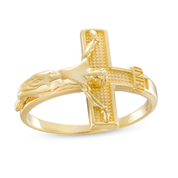 Men's Textured Crucifix Ring in 10K Gold