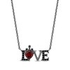 Thumbnail Image 1 of Enchanted Disney 6.0mm Heart-Shaped Garnet and 1/6 CT. T.W. Black Diamond &quot;LOVE&quot; Necklace in Sterling Silver