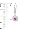 Thumbnail Image 4 of Princess-Cut Lab-Created Ruby and White Lab-Created Sapphire Pendant, Ring and Drop Earrings Set in Sterling Silver