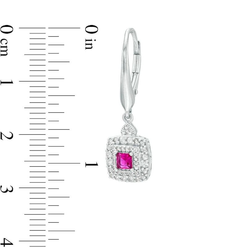 Main Image 4 of Princess-Cut Lab-Created Ruby and White Lab-Created Sapphire Pendant, Ring and Drop Earrings Set in Sterling Silver