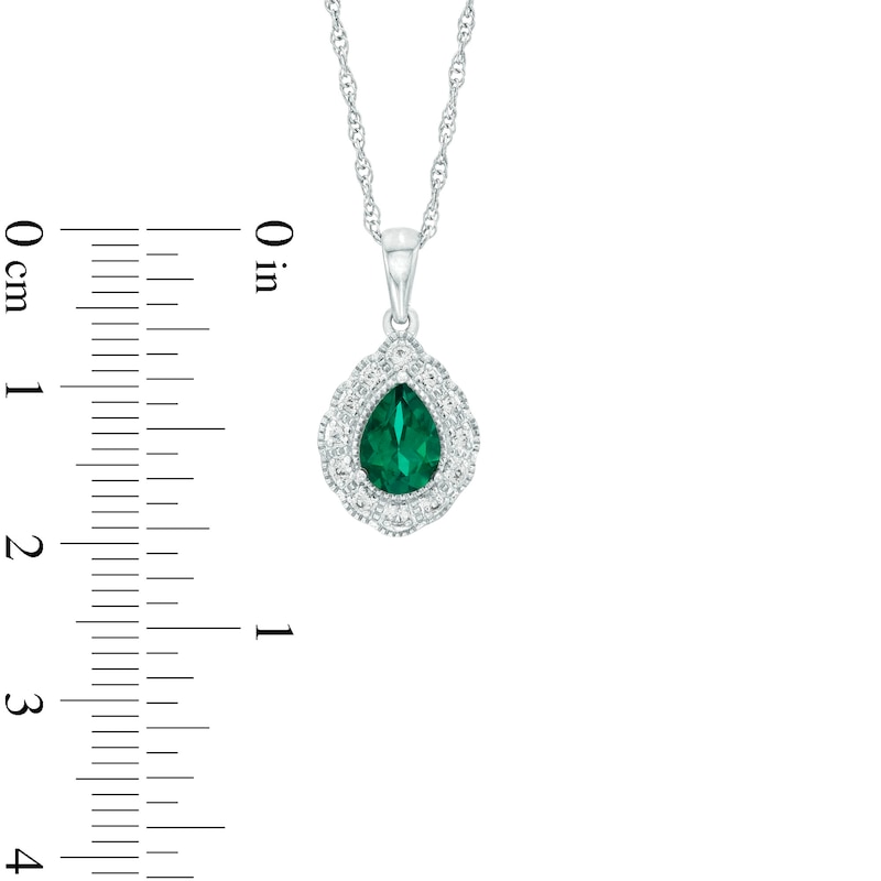Pear-Shaped Lab-Created Emerald and White Lab-Created Sapphire Pendant, Ring and Stud Earrings Set in Sterling Silver