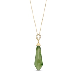 Jade and 1/15 CT. T.W. Diamond Obelisk Teardrop Pendant in 14K Gold