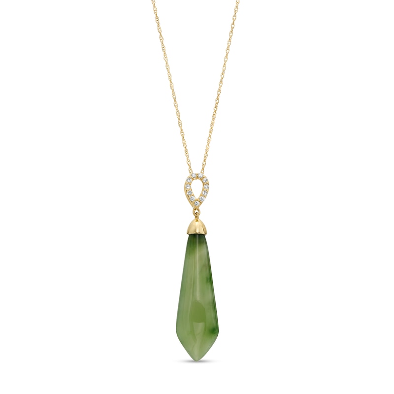 Main Image 1 of Jade and 1/15 CT. T.W. Diamond Obelisk Teardrop Pendant in 14K Gold