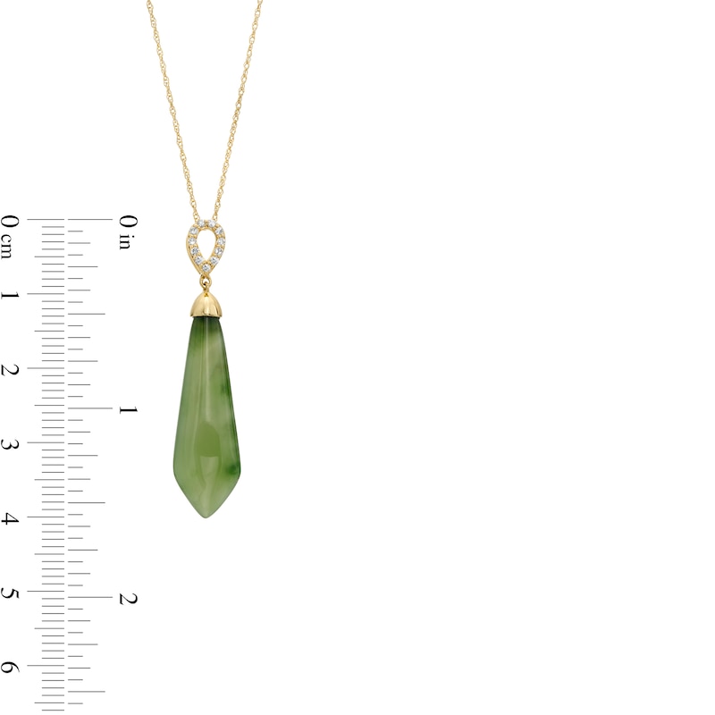 Main Image 2 of Jade and 1/15 CT. T.W. Diamond Obelisk Teardrop Pendant in 14K Gold