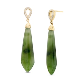 Jade and 1/8 CT. T.W. Diamond Obelisk Teardrop Earrings in 14K Gold