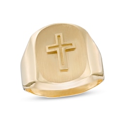 Men's Raised Cross Signet Ring in 10K Gold