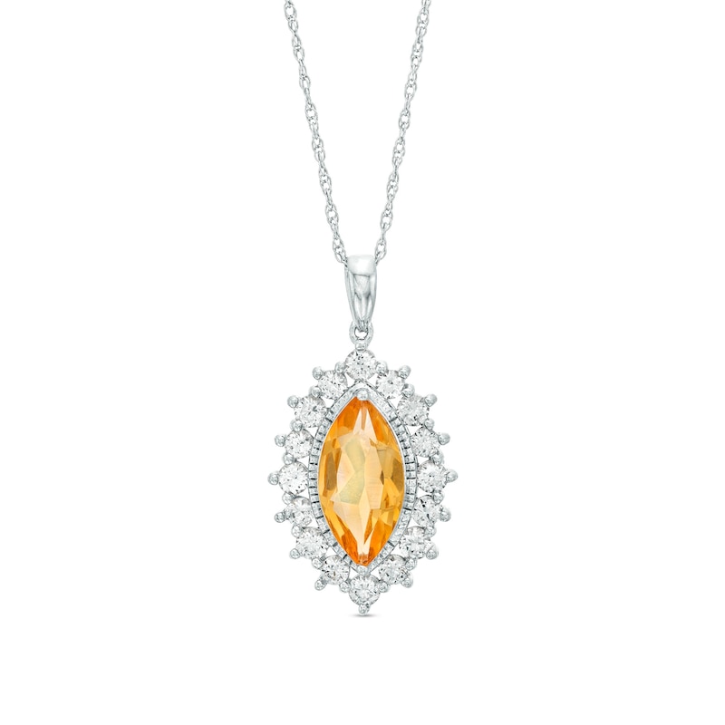 Main Image 1 of Marquise Madeira Citrine and White Lab-Created Sapphire Frame Pendant in Sterling Silver