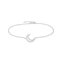 White Lab-Created Sapphire Moon Outline Anklet in Sterling Silver - 10&quot;