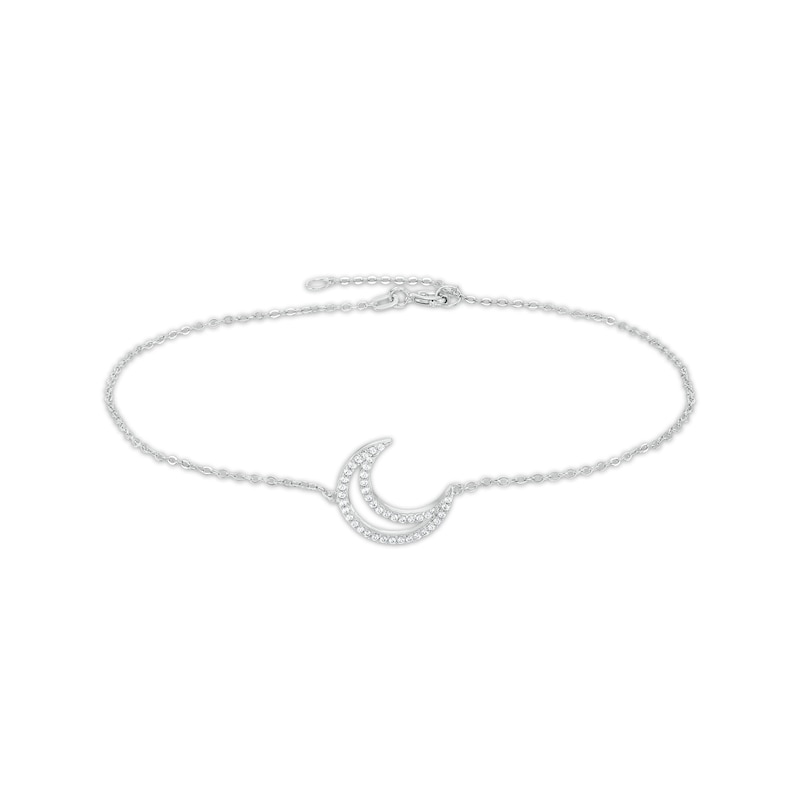 Main Image 1 of White Lab-Created Sapphire Moon Outline Anklet in Sterling Silver - 10&quot;