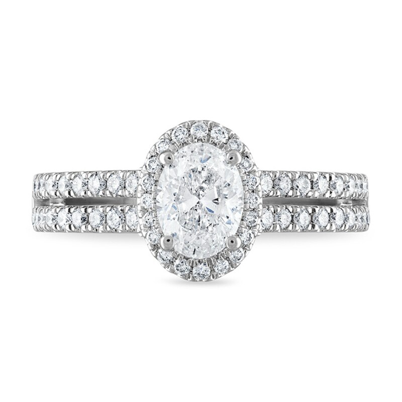 Main Image 1 of Royal Asscher® 1-1/5 CT. T.W. Oval Diamond Frame Engagement Ring in 14K White Gold