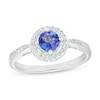 Thumbnail Image 1 of 5.0mm Tanzanite and White Lab-Created Sapphire Frame Ring in Sterling Silver