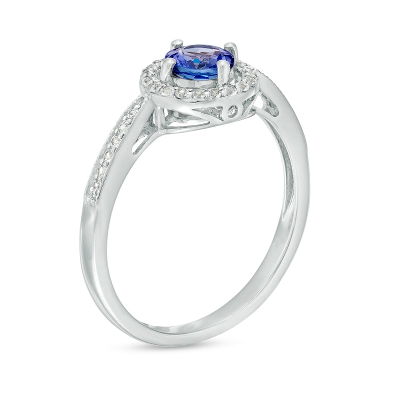 Main Image 3 of 5.0mm Tanzanite and White Lab-Created Sapphire Frame Ring in Sterling Silver