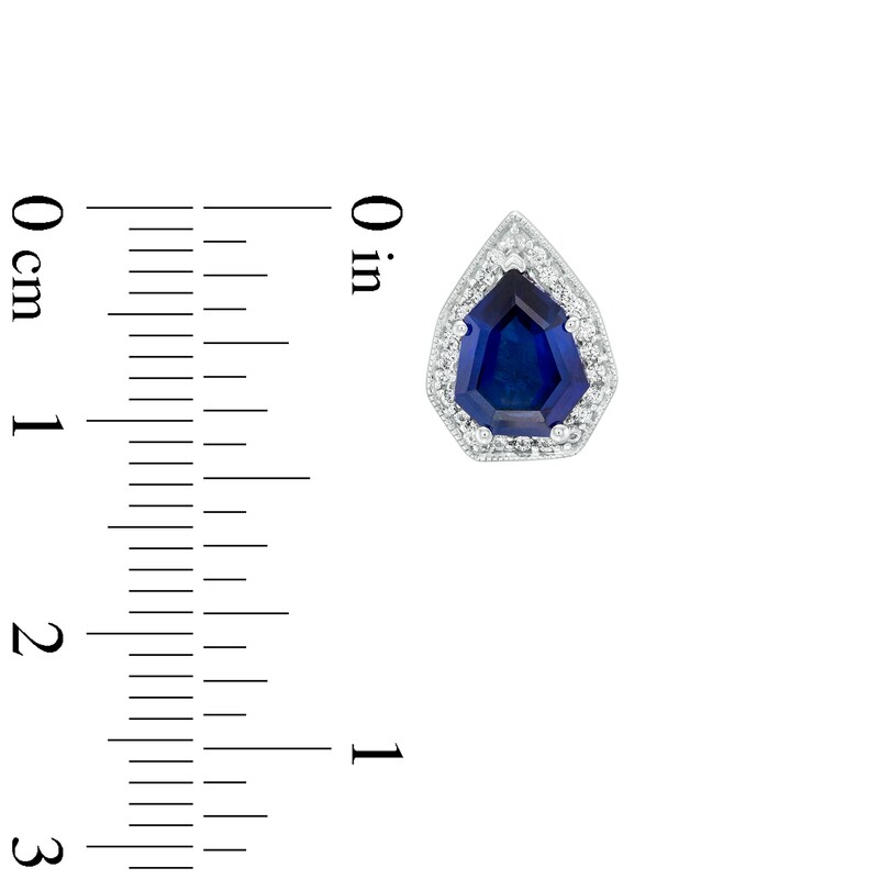 Main Image 3 of Blue Lab-Created Sapphire and 1/5 CT. T.W. Diamond Frame Vintage-Style Shield Stud Earrings in Sterling Silver