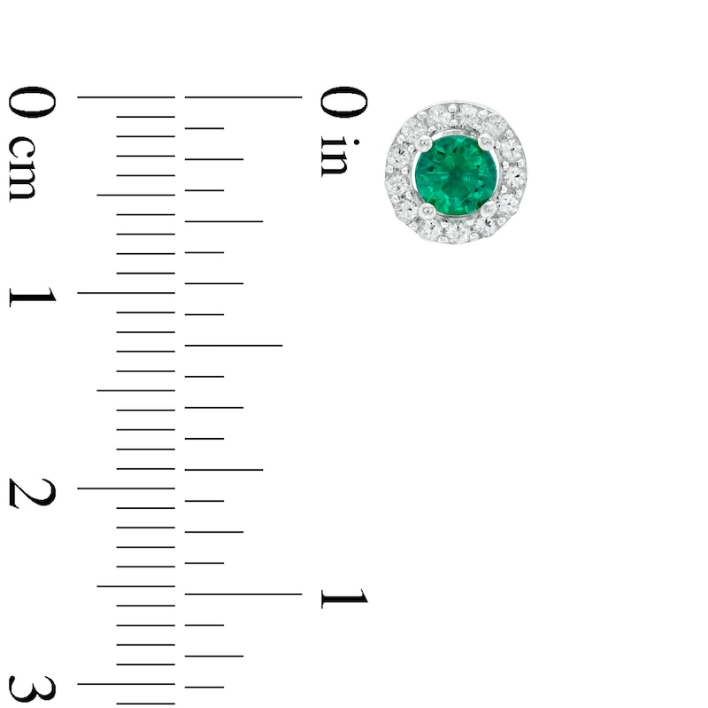 Main Image 4 of Lab-Created Emerald and White Lab-Created Sapphire Frame Pendant, Ring and Stud Earrings Set in Sterling Silver