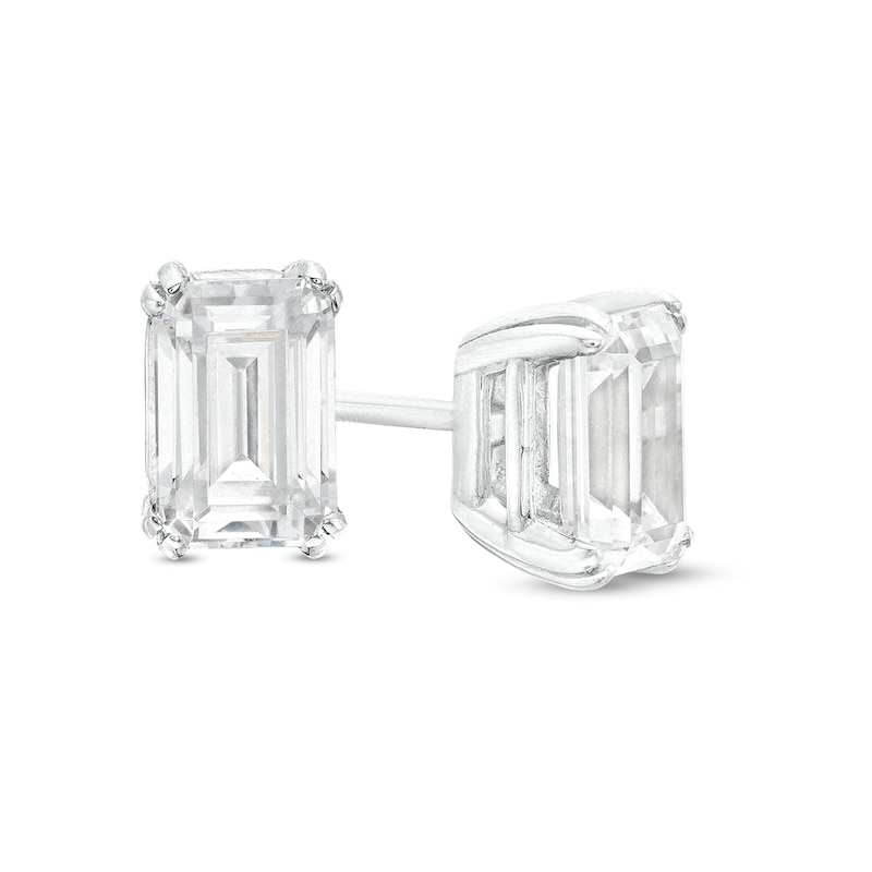 Main Image 1 of 1 CT. T.W. Certified Emerald-Cut Lab-Created Diamond Solitaire Stud Earrings in 14K White Gold (F/SI2)