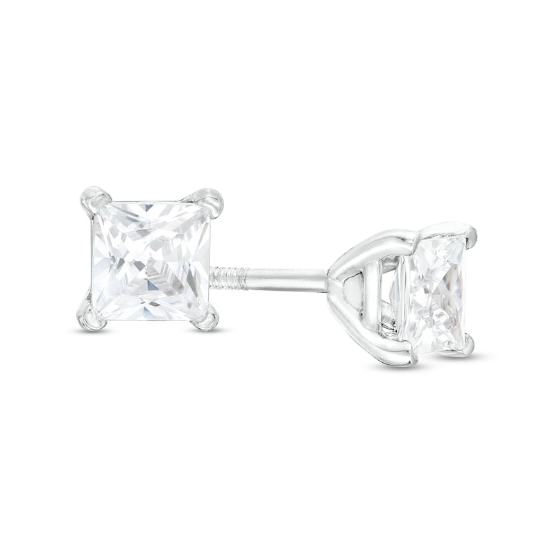 Main Image 1 of 3/4 CT. T.W. Certified Princess-Cut Lab-Created Diamond Solitaire Stud Earrings in 14K White Gold (F/SI2)