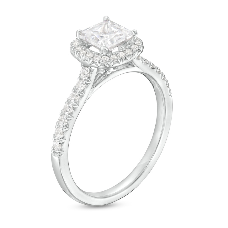 Main Image 3 of 1-1/3 CT. T.W. Certified Princess-Cut Lab-Created Diamond Cushion-Shaped Frame Engagement Ring in 14K White Gold (F/VS2)