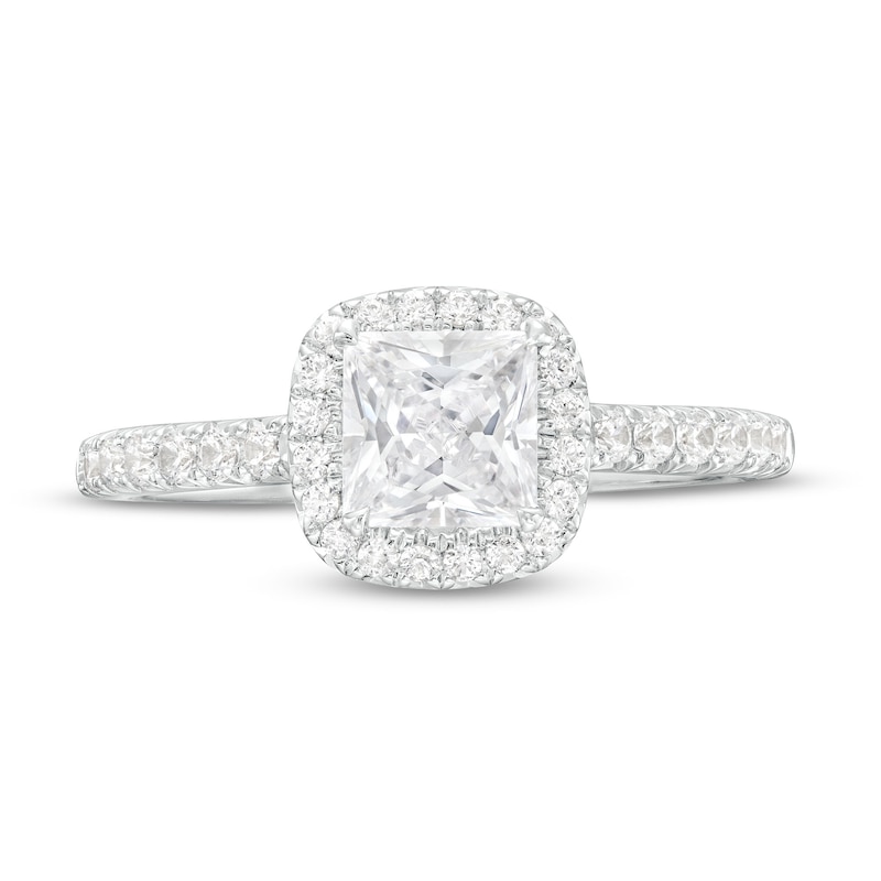 Main Image 4 of 1-1/3 CT. T.W. Certified Princess-Cut Lab-Created Diamond Cushion-Shaped Frame Engagement Ring in 14K White Gold (F/VS2)