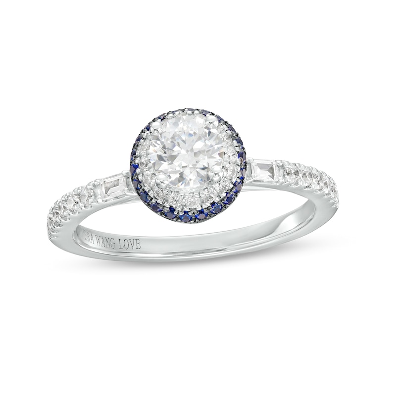 Main Image 1 of Vera Wang Love Collection 3/4 CT. T.W. Diamond and Blue Sapphire Double Frame Engagement Ring in 14K White Gold