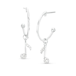 1/8 CT. T.W. Diamond Eighth Note Open Hoop Drop Earrings in Sterling Silver