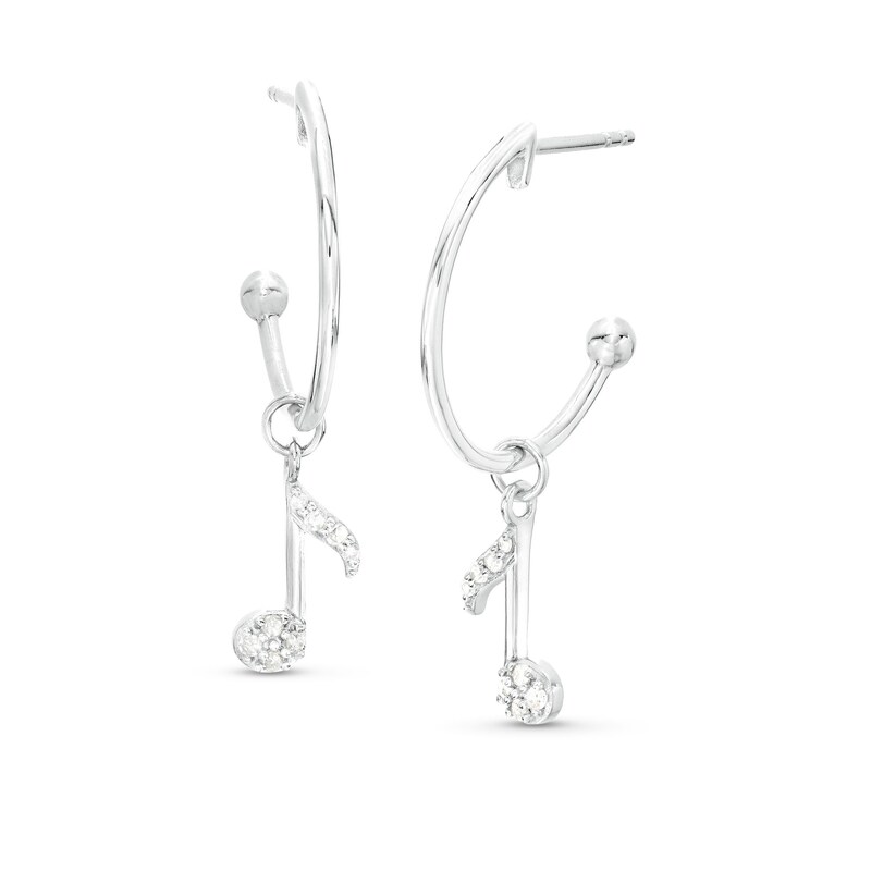 Main Image 1 of 1/8 CT. T.W. Diamond Eighth Note Open Hoop Drop Earrings in Sterling Silver