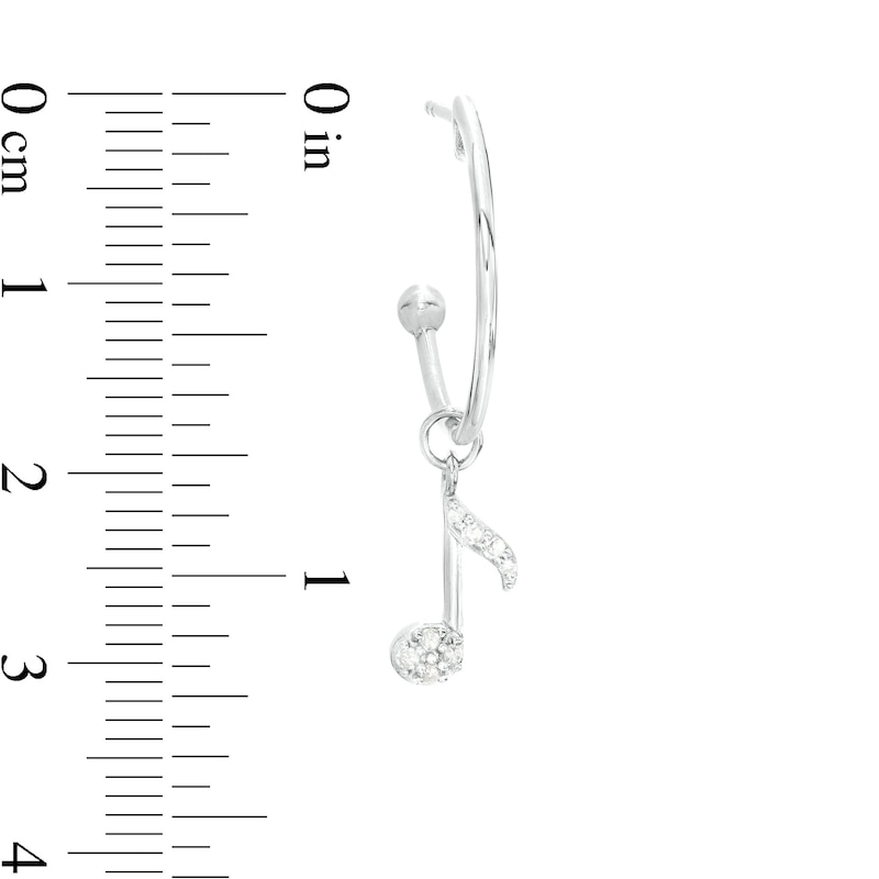 Main Image 3 of 1/8 CT. T.W. Diamond Eighth Note Open Hoop Drop Earrings in Sterling Silver