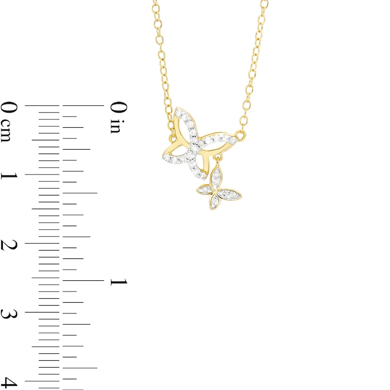 Main Image 3 of 1/8 CT. T.W. Diamond Double Butterfly Necklace in Sterling Silver with 18K Gold Plate