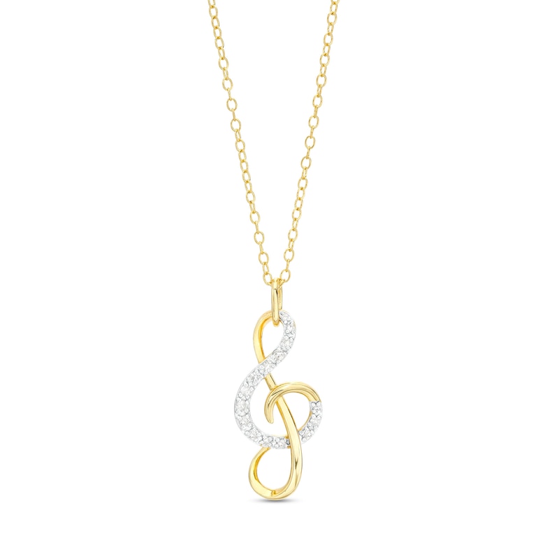 1/10 CT. T.W. Diamond Treble Clef Pendant in Sterling Silver with 18K ...