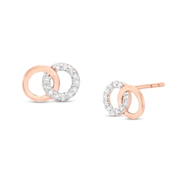 1/10 CT. T.W. Diamond Double Interlocking Circles Stud Earrings in 10K Rose Gold