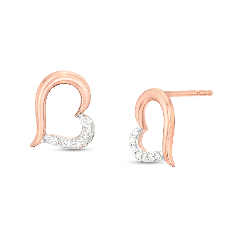 Main Image 1 of 1/8 CT. T.W. Diamond Heart Stud Earrings in Sterling Silver with 18K Rose Gold Plate