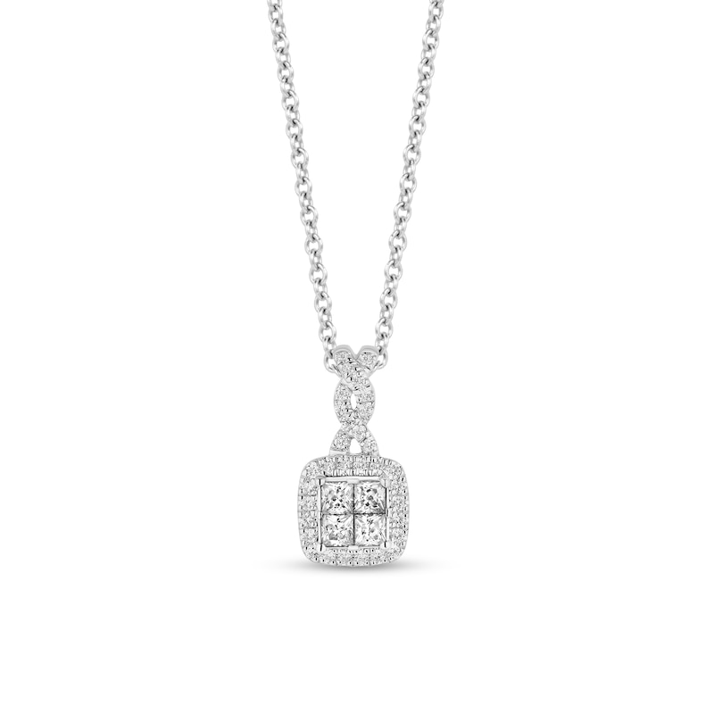 Enchanted Disney Cinderella 1/3 CT. T.W. Quad Princess-Cut Diamond Frame Twist Bail Pendant in Sterling Silver – 19"