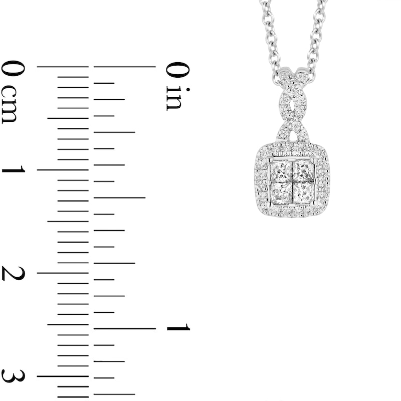 Main Image 3 of Enchanted Disney Cinderella 1/3 CT. T.W. Quad Princess-Cut Diamond Frame Twist Bail Pendant in Sterling Silver – 19&quot;