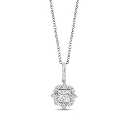 Enchanted Disney Elsa 3/8 CT. T.W. Quad Princess-Cut Diamond Frame Snowflake Pendant in Sterling Silver – 19&quot;