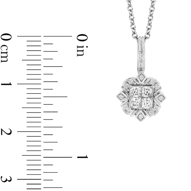 Main Image 3 of Enchanted Disney Elsa 3/8 CT. T.W. Quad Princess-Cut Diamond Frame Snowflake Pendant in Sterling Silver – 19&quot;